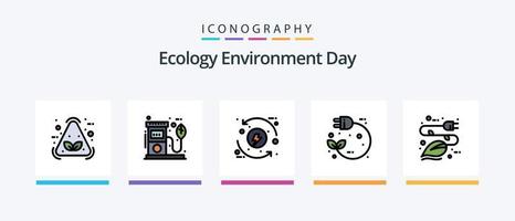 la línea ecológica llenó el paquete de 5 iconos, incluida la luz. bombilla ecológica. biografía bulbo. enchufar. diseño de iconos creativos vector