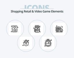 compras minoristas y elementos de videojuegos línea icono paquete 5 diseño de iconos. crédito. cinta. comercio electrónico compras. regalo vector