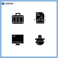 Modern Set of 4 Solid Glyphs Pictograph of beach device travel exam paper pc Editable Vector Design Elements