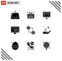 conjunto de 9 iconos de interfaz de usuario modernos signos de símbolos para elementos de diseño de vector editables de cuenta de intercambio de tablero de caridad de dólar