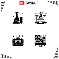 4 Thematic Vector Solid Glyphs and Editable Symbols of flask bag science fort business Editable Vector Design Elements