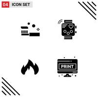 Universal Icon Symbols Group of 4 Modern Solid Glyphs of bath monitoring shower device heating Editable Vector Design Elements