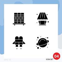 Editable Vector Line Pack of 4 Simple Solid Glyphs of cupboard rotation home decorate lighting space Editable Vector Design Elements