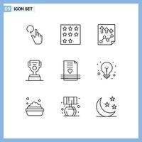 Universal Icon Symbols Group of 9 Modern Outlines of cup worker star job paper Editable Vector Design Elements