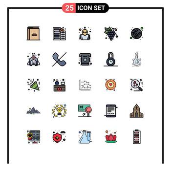 Mobile Interface Filled line Flat Color Set of 25 Pictograms of neptune grape house fruit space Editable Vector Design Elements