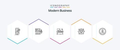 Modern Business 25 Line icon pack including office. desk. graph. computer. workplace vector