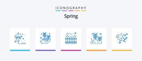 Spring Blue 5 Icon Pack Including garden. easter. fence. growing seed. leaf. Creative Icons Design vector