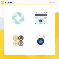 4 User Interface Flat Icon Pack of modern Signs and Symbols of aperture donut photo fine arts food Editable Vector Design Elements