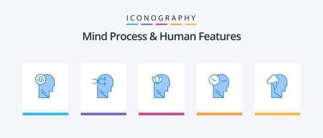 Mind Process And Human Features Blue 5 Icon Pack Including energy. thoughts . thinking. mind. head. Creative Icons Design vector