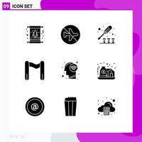 Modern Set of 9 Solid Glyphs Pictograph of connect sport off finish tool Editable Vector Design Elements