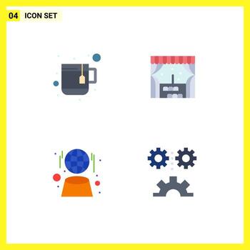 Pack of 4 creative Flat Icons of cup network building digital engineering Editable Vector Design Elements