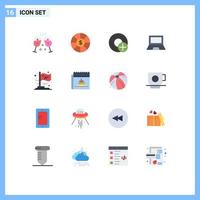 Set of 16 Modern UI Icons Symbols Signs for party flag disc laptop gadget Editable Pack of Creative Vector Design Elements