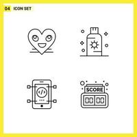 4 User Interface Line Pack of modern Signs and Symbols of heart sunblock face protection coding Editable Vector Design Elements