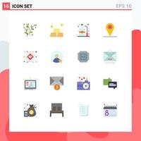 Pack of 16 Modern Flat Colors Signs and Symbols for Web Print Media such as record internet of things alcohol gear location Editable Pack of Creative Vector Design Elements
