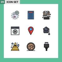 Pictogram Set of 9 Simple Filledline Flat Colors of location watch video ebook video play media play Editable Vector Design Elements