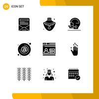 Pack of 9 Modern Solid Glyphs Signs and Symbols for Web Print Media such as design user baseball mail contact Editable Vector Design Elements