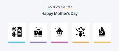 paquete de iconos de glifo 5 del día de la madre feliz que incluye a mamá. collares cinta de caja magdalena diseño de iconos creativos vector