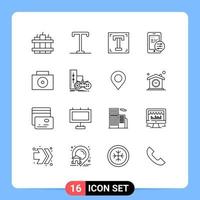 16 Universal Outlines Set for Web and Mobile Applications gamepad suitcase path nuclear mobile Editable Vector Design Elements