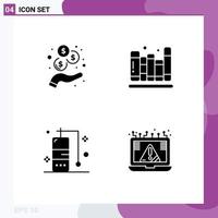 Group of 4 Solid Glyphs Signs and Symbols for income vacation back to school library crime Editable Vector Design Elements