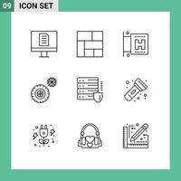 Modern Set of 9 Outlines Pictograph of flashlight security vacation protection gdpr Editable Vector Design Elements