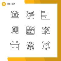 Editable Vector Line Pack of 9 Simple Outlines of market chart graphic business analysis Editable Vector Design Elements