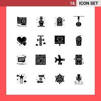 16 Universal Solid Glyph Signs Symbols of heart care whisk battery house home Editable Vector Design Elements