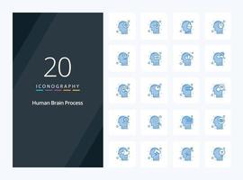 20 iconos de color azul del proceso del cerebro humano para la presentación vector