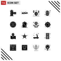 Mobile Interface Solid Glyph Set of 16 Pictograms of interface wine cliff drink alcohol Editable Vector Design Elements