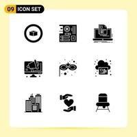 Pictogram Set of 9 Simple Solid Glyphs of carnival mask speaker account conference resume Editable Vector Design Elements