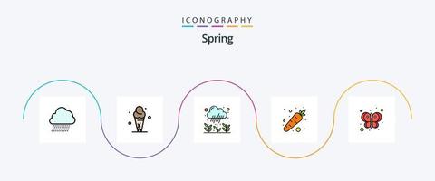 Paquete de 5 iconos planos llenos de línea de primavera que incluye mosca. animal. jardín. vegetal. zanahoria vector