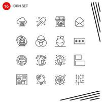 16 User Interface Outline Pack of modern Signs and Symbols of smart metro agriculture open mail Editable Vector Design Elements