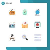 Universal Icon Symbols Group of 9 Modern Flat Colors of file picture global lense camera Editable Vector Design Elements