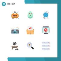 Universal Icon Symbols Group of 9 Modern Flat Colors of file picture global lense camera Editable Vector Design Elements