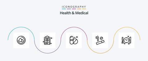 Health And Medical Line 5 Icon Pack Including . time. pills. dnner. smoking vector