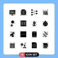 16 Thematic Vector Solid Glyphs and Editable Symbols of drop schedule planning gear space Editable Vector Design Elements