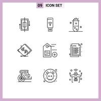 Mobile Interface Outline Set of 9 Pictograms of network chip signal board nuclear fission Editable Vector Design Elements