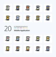 20 Mobile Application Line Filled Color icon Pack like volume wifi app phone app vector