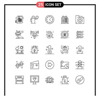 Group of 25 Lines Signs and Symbols for folder document tools bag real Editable Vector Design Elements