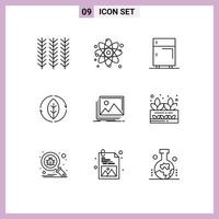 Mobile Interface Outline Set of 9 Pictograms of gallery source devices green freeze Editable Vector Design Elements