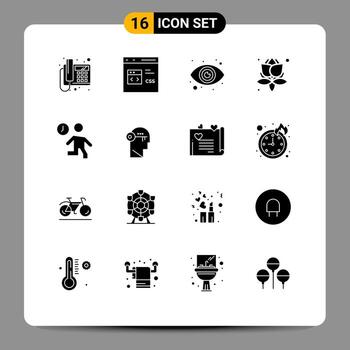 Modern Set of 16 Solid Glyphs and symbols such as office clock development spa leaves Editable Vector Design Elements