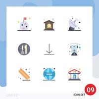 Set of 9 Modern UI Icons Symbols Signs for video plate astronomy kneef hotel Editable Vector Design Elements