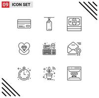 9 iconos creativos signos y símbolos modernos de computadora boda punzonado corazón diamante elementos de diseño vectorial editables vector