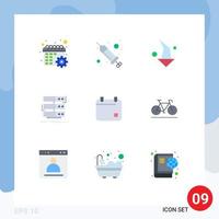 Group of 9 Flat Colors Signs and Symbols for cinema database arrow rack server Editable Vector Design Elements