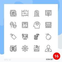 Pack of 16 Modern Outlines Signs and Symbols for Web Print Media such as money internet learning credit document Editable Vector Design Elements