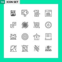 Mobile Interface Outline Set of 16 Pictograms of note sticky cell user communication Editable Vector Design Elements