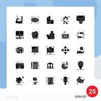 Pack of 25 Modern Solid Glyphs Signs and Symbols for Web Print Media such as message fire place building fire monastery Editable Vector Design Elements