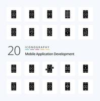 20 Mobile Application Development Solid Glyph icon Pack like mobile mail app development mobile application application vector