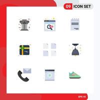 Mobile Interface Flat Color Set of 9 Pictograms of files present online job shopping signature Editable Vector Design Elements