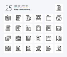 archivos y documentos paquete de iconos de 25 líneas que incluye base de datos. archivo. oficina. papel. expediente vector