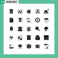 25 Universal Solid Glyphs Set for Web and Mobile Applications car network food internet tower Editable Vector Design Elements